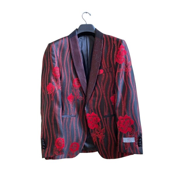 Kent Park Black & Red Floral Tuxedo Jacket sz 40 - Picture 1 of 11